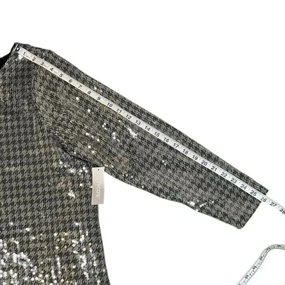 Chicos NWT Houndstooth Sequin Tunic Size 3 US Size XL Silver and Black - Picture 12 of 15